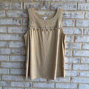 J. Jill Sleeveless Crochet Pom Pom Cotton Blend Tank Top Blouse Size M.